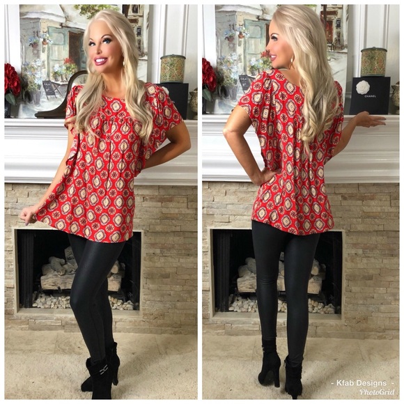 🥰LAST 2! Relaxed Soft Woven Ruffle Printed Top - Picture 7 of 8